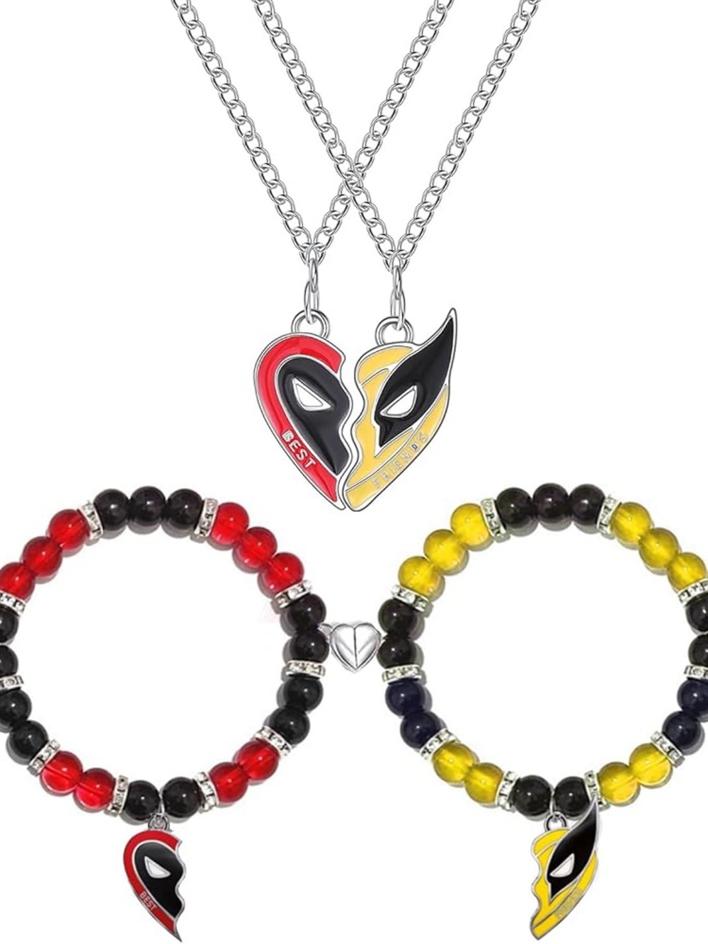Superhero Deadpool and Wolverine Matching Necklaces Bracelets for Best Friends - Picture 3 of 6